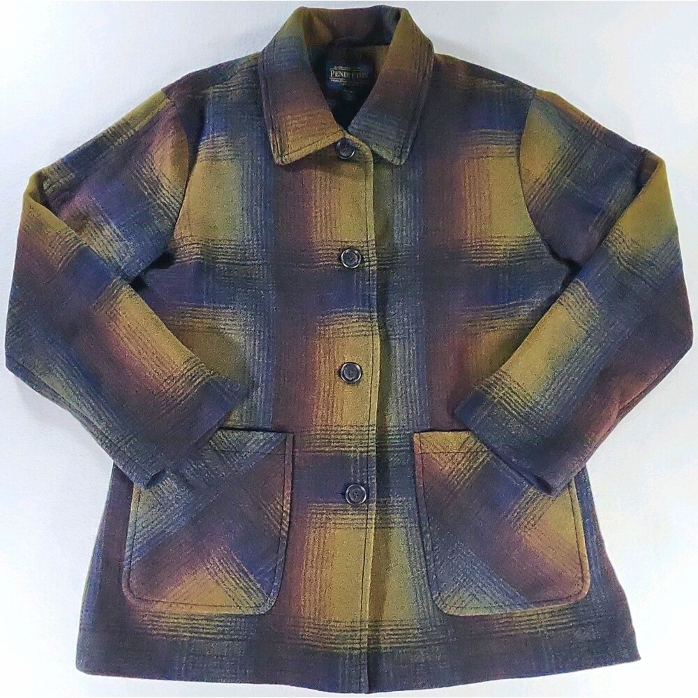 Pendleton Women’s Plaid Wool Blend Lined Button-Front Shirt Jacket, XL
